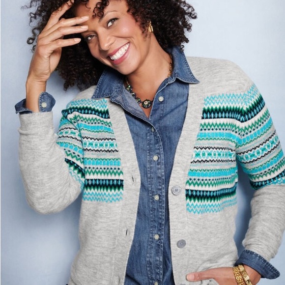 Talbots | V-Neck Fair Isle Cardigan Sweater - Picture 1 of 9